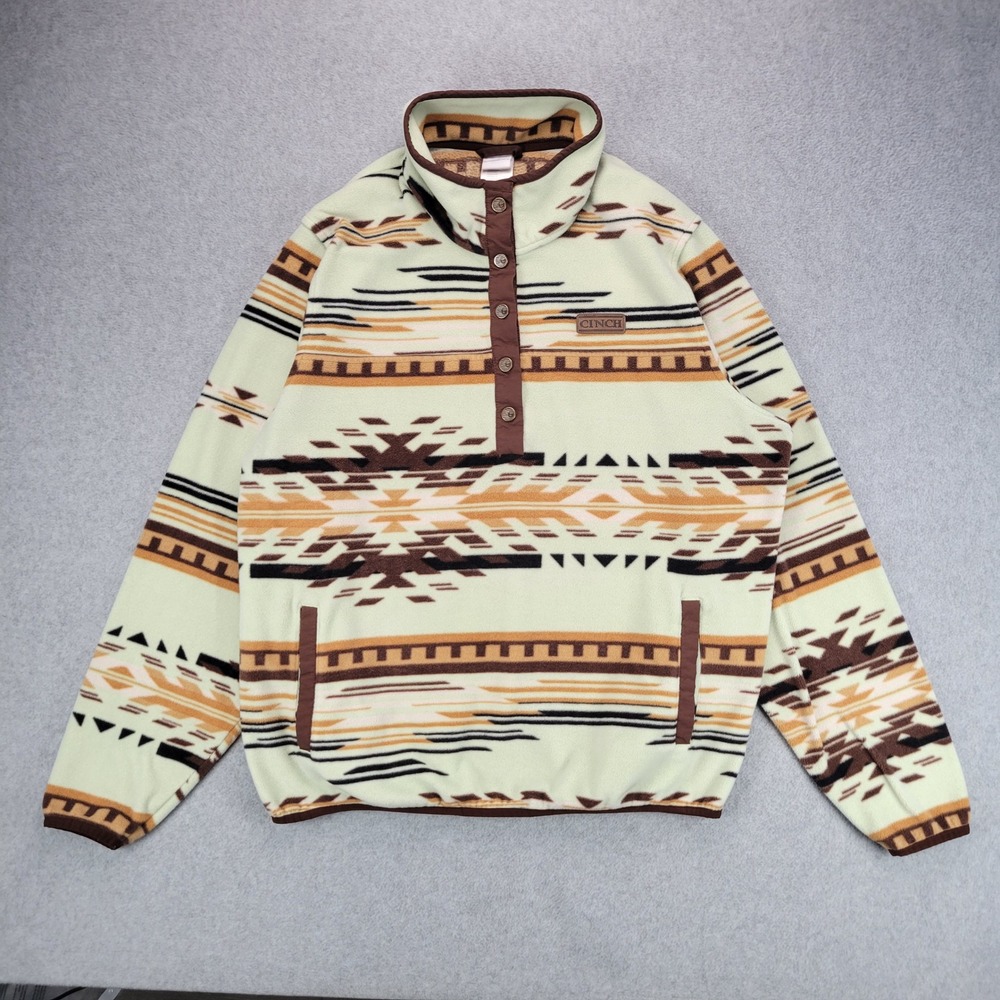 Cinch Fleece Pullover Women XL Green Brown Southwestern Aztec Snap Polar